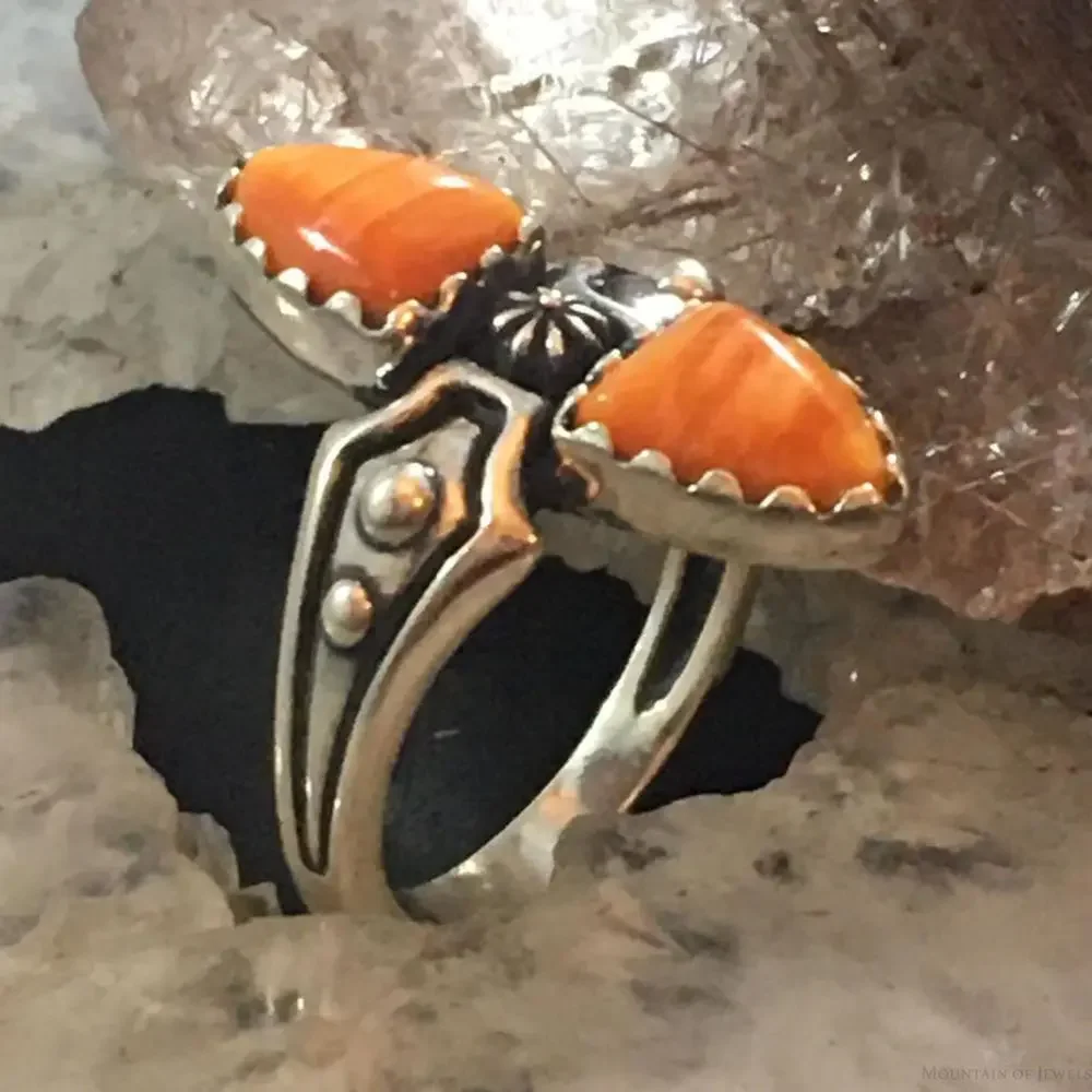 Carolyn Pollack Southwestern Style Sterling Orange Spiny Oyster Ring For Women - Picture 3 of 10